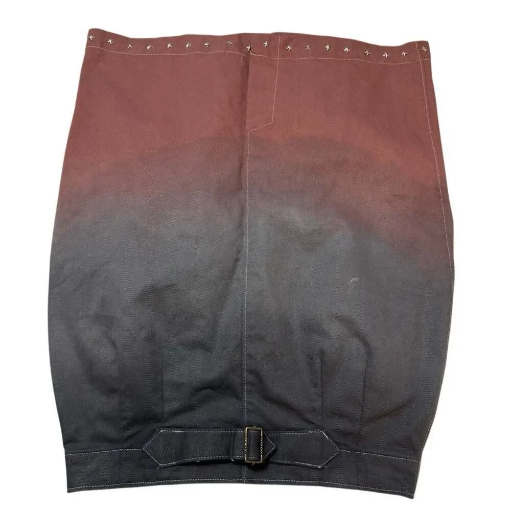 Hand-Dyed Reworked Vtg Star Studded Black Burgundy Ombré Straight Pleated Skirt